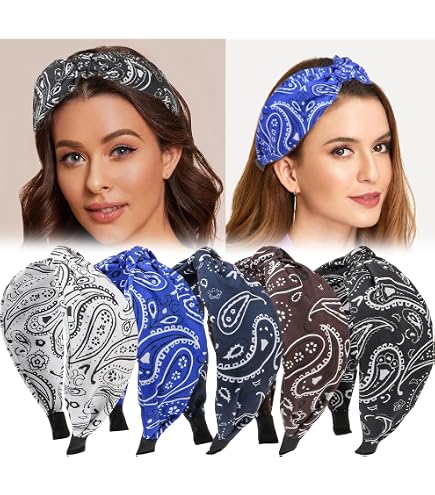 10 PACK Stylish Paisley Headbands for Women - Multicolor Set Amazon.com : TOBATOBA Knotted Paisley Hair Bandanas - 10  main image 2