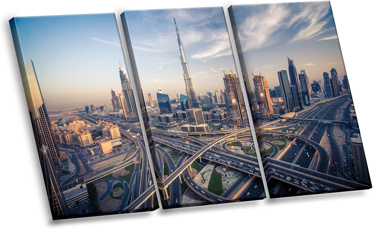 HighDefWallArt Aerial View of Dubai Skyline Roads Bridges Cityscape HD Canvas Giclee Art Print 3-piece