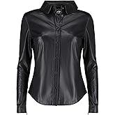 Jild Casual Shirt Leather Jacket Women - Long Sleeve Snap Button Down Soft Lambskin Leather Shacket Regular and Plus Size