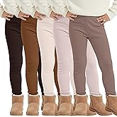 LessonZoo 5 Pack Girl Ribbed Leggings Cotton Blend Toddler Leggings Soft Baby Stretchy Tights Elastic Waistband Pant 12 M-7 Y