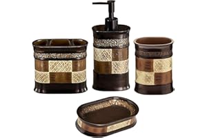 Zahari Home 4pc Zambia Stylish Bathroom Accessories Set Soap Pump, Tumbler, Tooth Brush Holder and Soap Dish Modern Classic Luxury Contemporary Decor Unique Design Animal Western Bath Set
