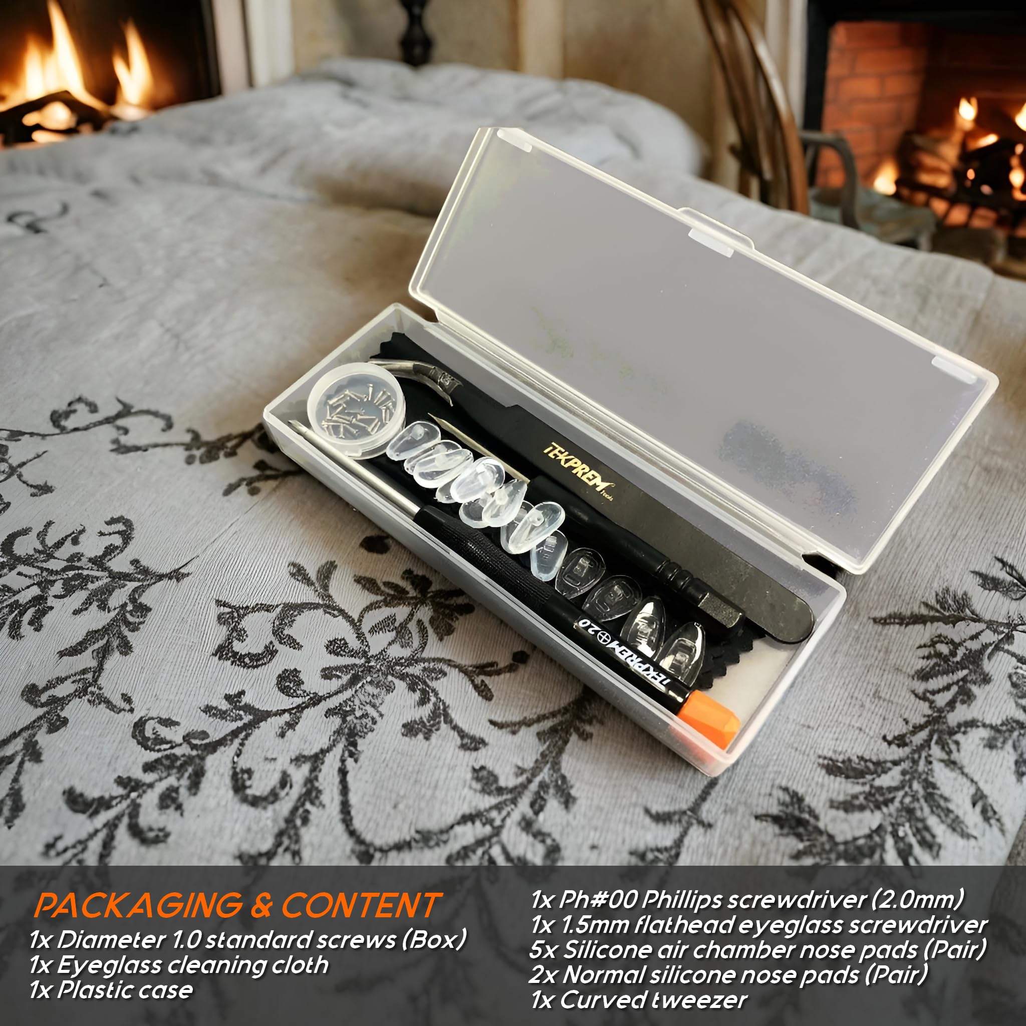 Eyeglasses Nose Pads, TEKPREM Screw in Glasses Nose Pads Replacement Repair Tools Kit with 5 Pairs of Air Chamber Silicone Nose Pads,Screws,Screwdrivers,Tweezer & Cloth for Sunglasses (15mm)