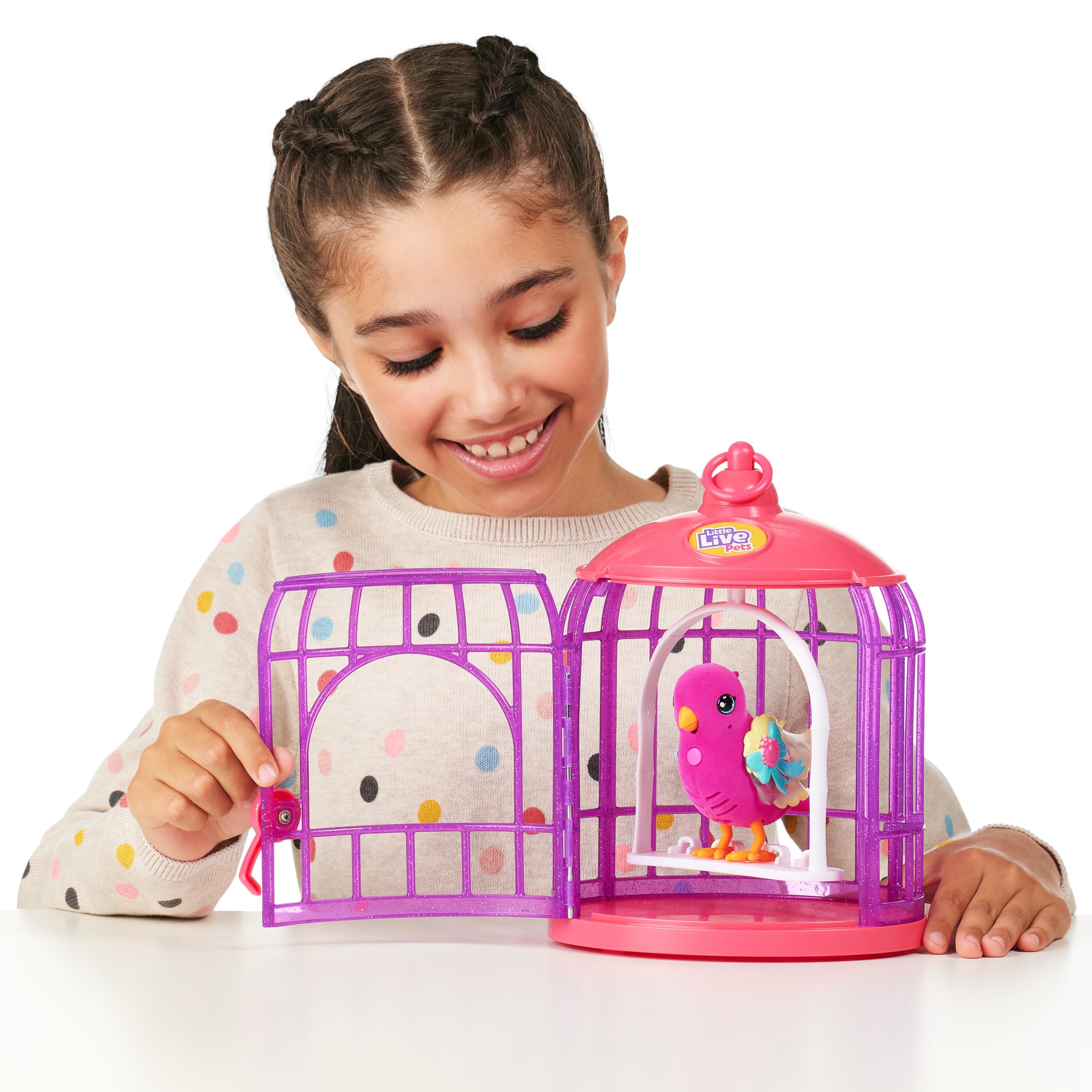 Little Live Pets Lil' Bird & Bird Cage: Tiara Twinkles, New Light Up Wings with 20 + Sounds, and Reacts to Touch