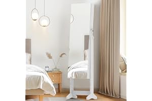 DlandHome Jewelry Armoire Free Standing with Full Length Mirror Jewelry Cabinet Organizer, Adjustable Tilt Angles, DCA-QH-615