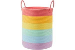 MOJOSCEND Rainbow Laundry Basket Hamper for Kids, 15Dx20H inches Clothes Hamper for Girls Room, Toy Hamper Storage