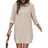 1212 LAKE + WOLFE Women's Button Down Shirt Dress with Pockets Striped Long Sleeve Tunic Shirt Dress Collared Blouse Dresses