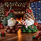 Christmas Gnomes Decorations | Set of 2 Resin Christmas Gnomes Figurines | Tomte Swedish Holiday Gnome Figurines Scandinavian for indoor office Tabletop | table centerpieces Window Sill Gifts 4.2in