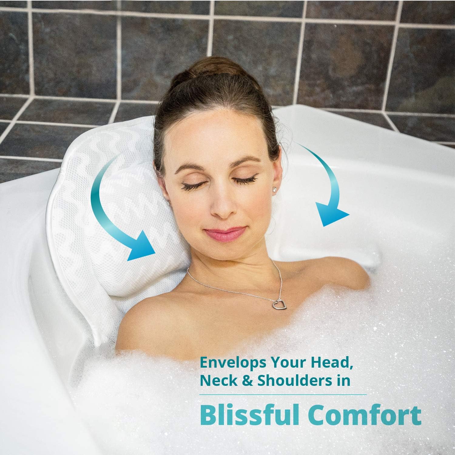 Idle Hippo Bath Pillow Ergonomic Bathtub Spa Cushion, Nonslip 6 Strong