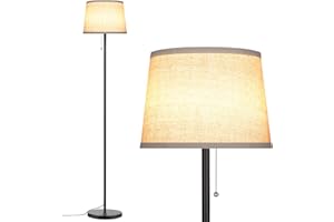 Coucrek Floor Lamp for Living Room, Modern Standing Lamps with Linen Shade, Simple Design Pole Lamps Tall Floor Lamp for Bedroom, Living Room, Office, Reading, Black, E26 Base, Bulb not Included
