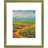 Golden State Art,16x20 Ornate Picture Frame with White Mat for 11x14 Photo or Display 16 x 20 Print without Mat Color Green Gold (Plexiglass Front)