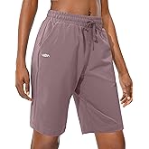 Viodia Women's Bermuda 9"/11" Long Shorts with Pockets Cotton Sweat Shorts Jersey Knee Length Shorts for Summer