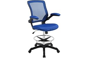 Modway Veer Drafting Chair - Reception Desk Chair - Flip-Up Arm Drafting Chair in Blue