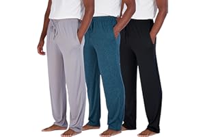 Real Essentials 3 Pack: Men's Pajama Pants Soft PJ Lounge Bottoms Loungewear Pijamas Elastic Waist Pockets (Big and Tall)