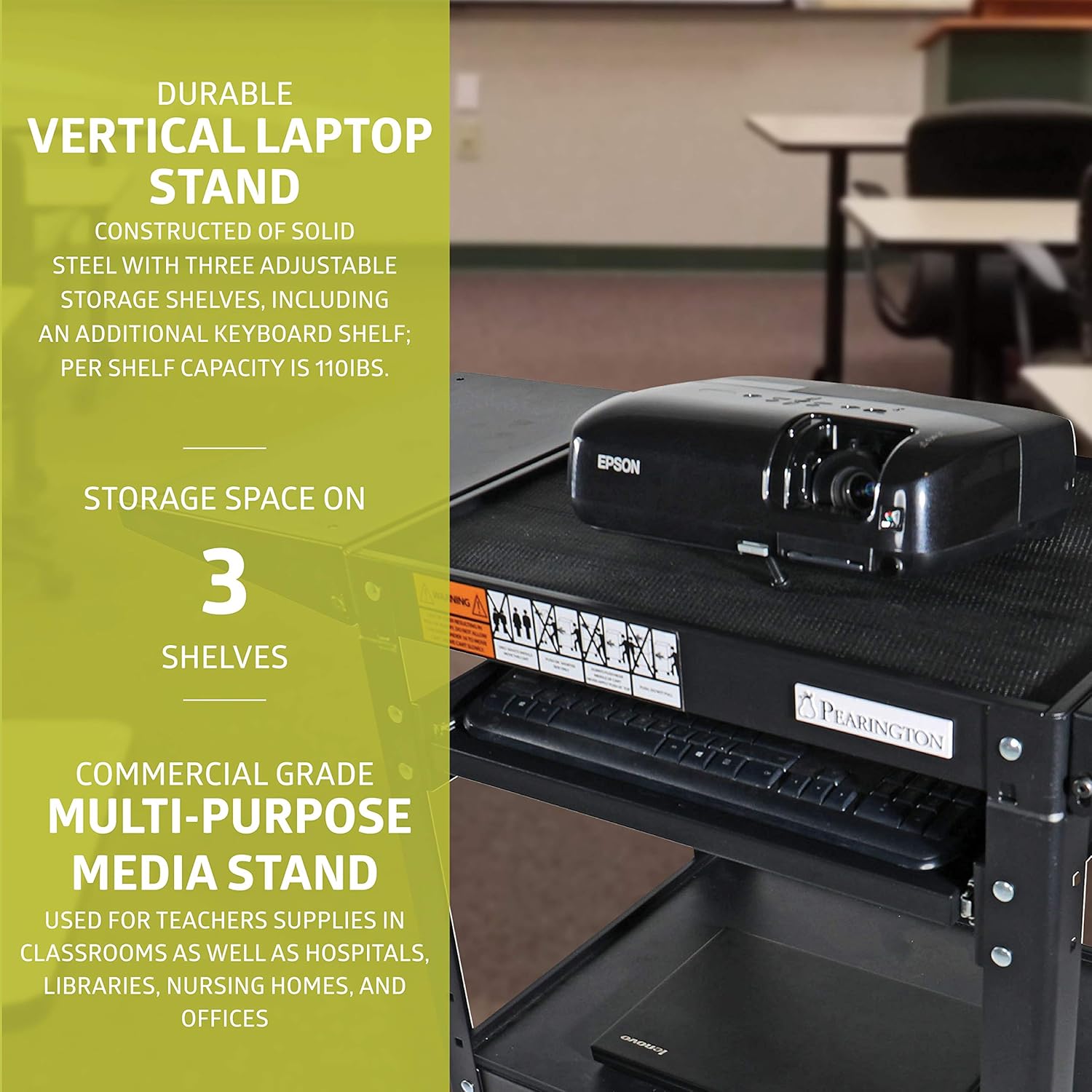 Pearington Rolling AV Cart with Drop Leaves and Adjustable Shelves for TV, Printer, or Laptop: Industrial & Scientific