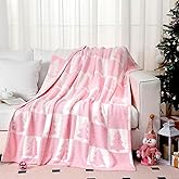 Buryeah Pink Christmas Tree Knit Throw Blanket, 50 x 60 Inch Pink Xmas Tree Reversible Knitted Throw Blanket, Cozy Lightweight Soft Gift for Couch Sofa Bed