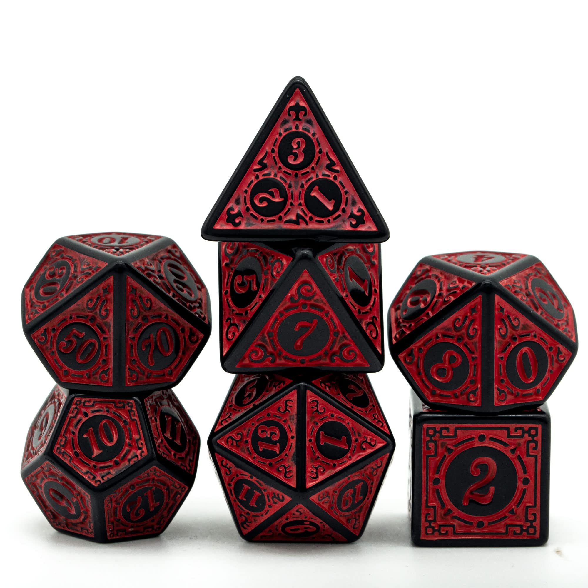 Cusdie 7Pcs/Set DND Dice Set D&D Polyhedral Dice for Dungeons and Dragons TTRPG Role Playing Dice Games RPGs (Red with Black Edge)