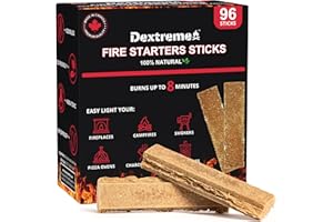 Dextreme Fire Starters Sticks 96 Pcs - Fire Starter for Campfire, Charcoal, BBQ, Grill Pit, Fireplace, Camping, Wood & Pellet Stove- 8 Minutes Burning Time - All weather, Odorless, Natural Firestarter