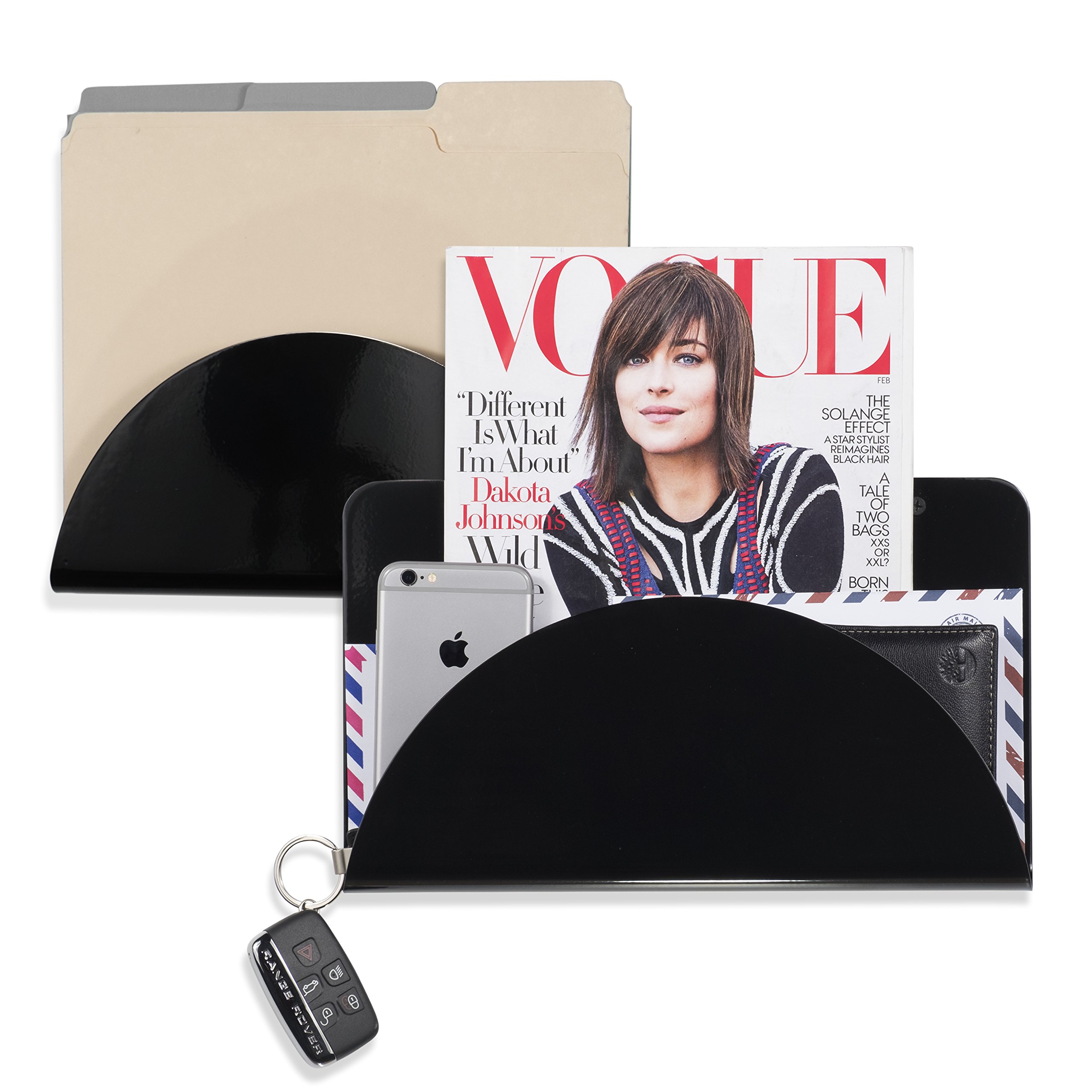 WALLNITURE Wall Mounted Magazine Racks Metal Black 11 3/4 Inches Set of 2