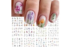YZYX SpexArt 12 Sheets Flower Nail Art Stickers Decals Summer Lily Nail Decals Water Transfer Nail Art Supplies Orchid Butterfly Dragonfly Colorful Design Nail Accessories for Women Nail Decorations