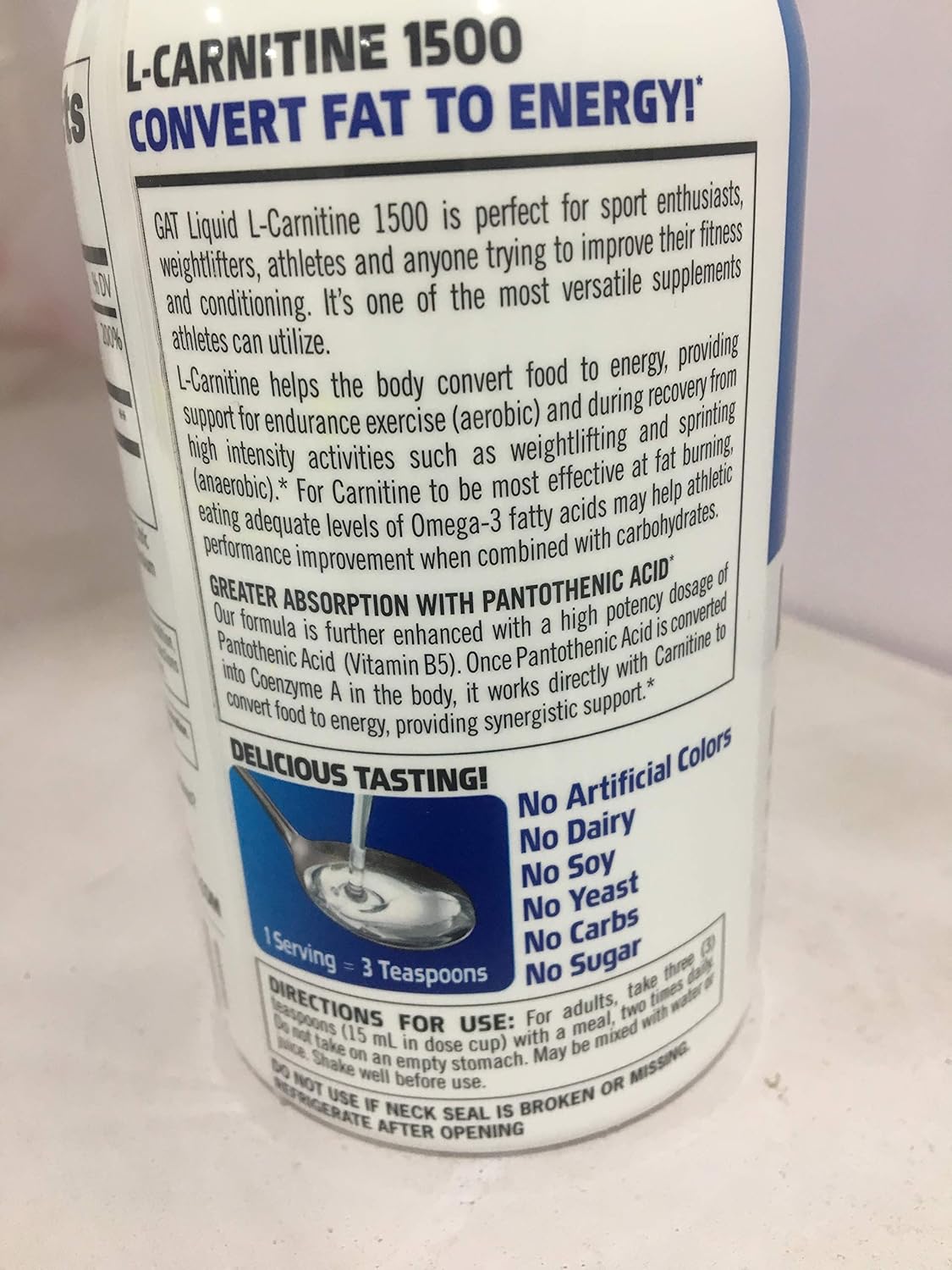 GAT L-Carnitine, Amino Acid, Lemon Blast, 1,500 mg, 16 oz (473 ml): Health & Personal Care