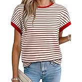 Acelitt Women’s Short Sleeve Knit Tops 2025 Trendy Crewneck Striped T Shirts Casual Summer Blouses Outfits