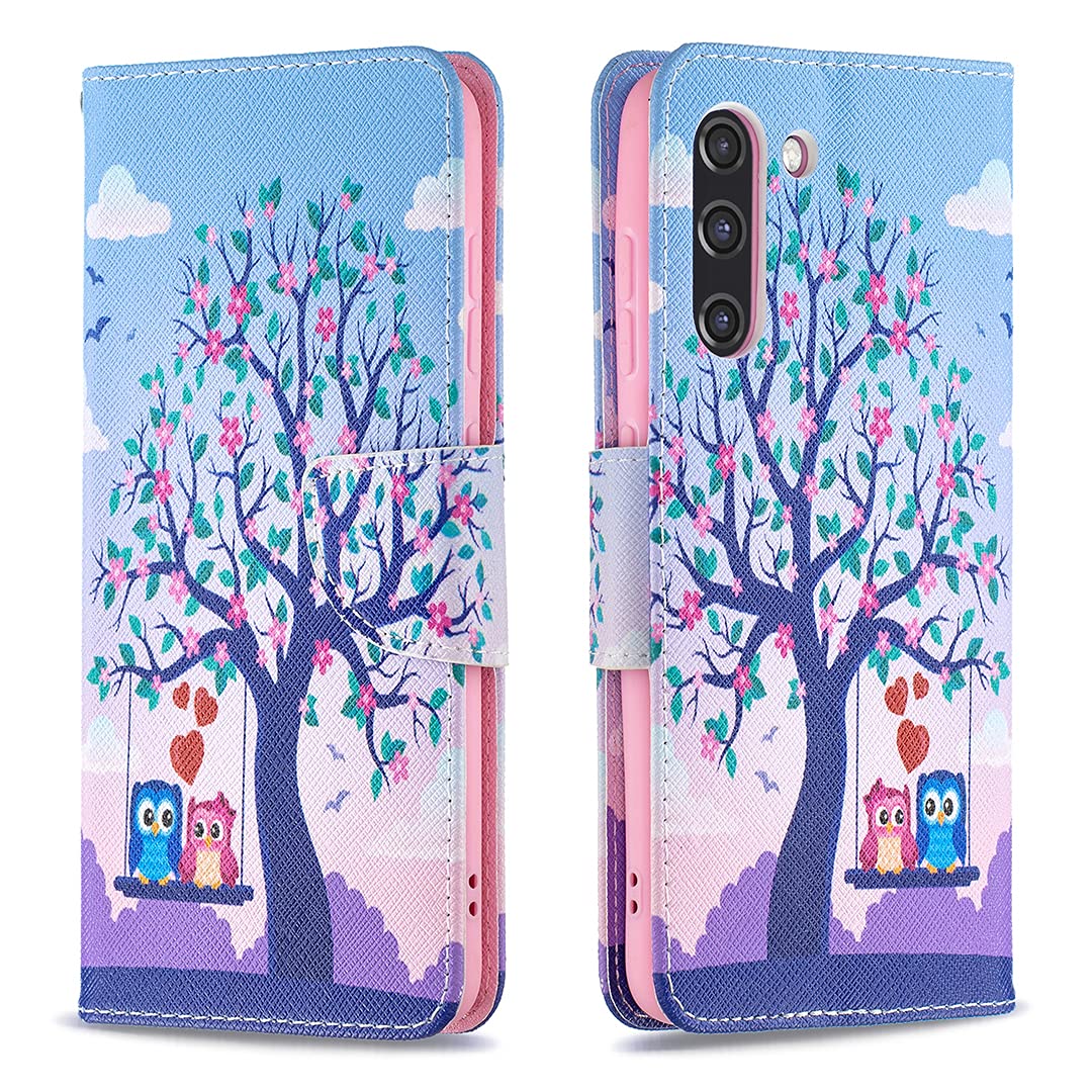 for Samsung Galaxy S21 Phone Case, Samsung S21 Case Flip Shockproof PU Leather Folio Wallet Cover with Card Holder Stand Silicone Bumper Protector Case for Girls, Owl — image 1