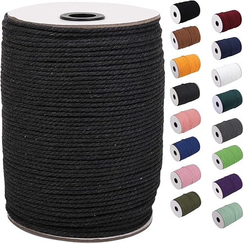 Dark Grey Macrame Cord 3mm x 220yards, Colored Macrame Rope, Cotton Rope Macrame Yarn, Colorful Cotton Craft Cord for Wall Hanging, Plant Hangers, Crafts, Knitting