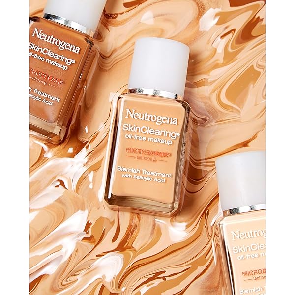 NEUTROGENA SKINCLEARING OIL-FREE ACNE AND BLEMISH FIGHTING LIQUID FOUNDATION WITH.5% SALICYLIC ACID ACNE MEDICINE, SHINE CONTROLLING MAKEUP FOR ACNE PRONE SKIN, 20 NATURAL IVORY, 1 FL. OZ