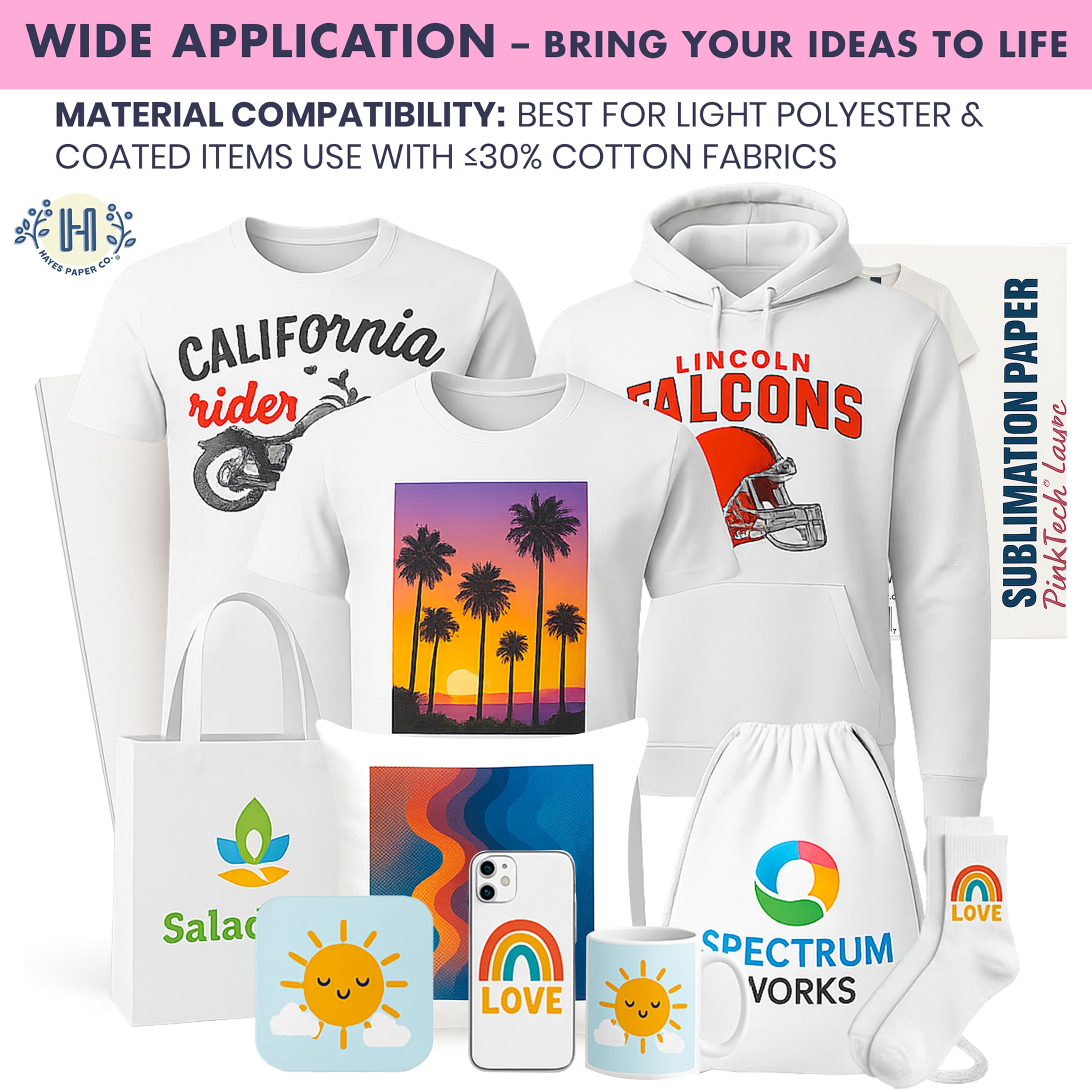 Hayes Paper Co. Sublimationspapier 150 Blatt (105g) 210 x 297 mm, DIN A4 Transferpapier, ideal für Inkjet Drucker mit Sublimationstinte, schnell trocknend, wischfest auf vielen Materialien 5