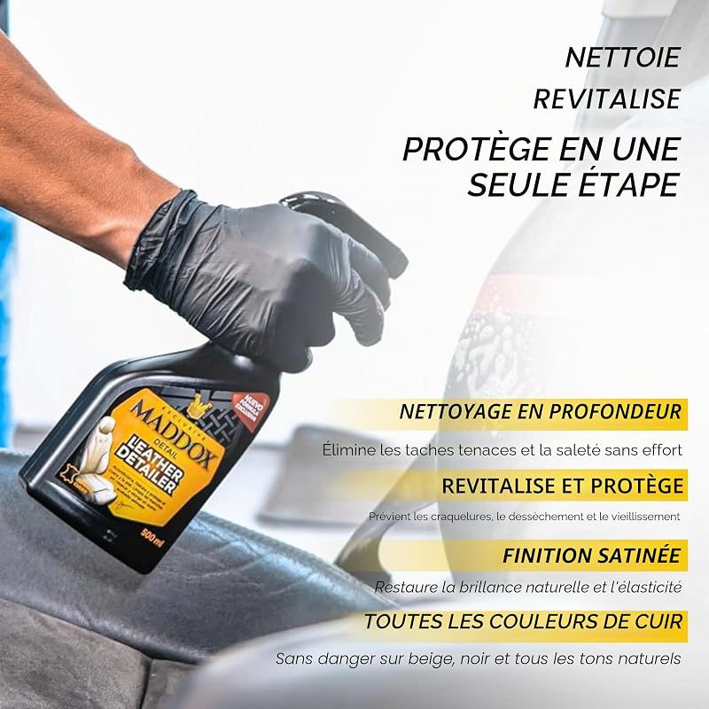 - Detallista de cuero 500 ml | Nettoyant Cuir et Conditionneur | Nettoyage en Profondeur pour Voiture et Canapé | Traitement pour Cuir | Élimine la Saleté et les Taches | Restaure Sièges