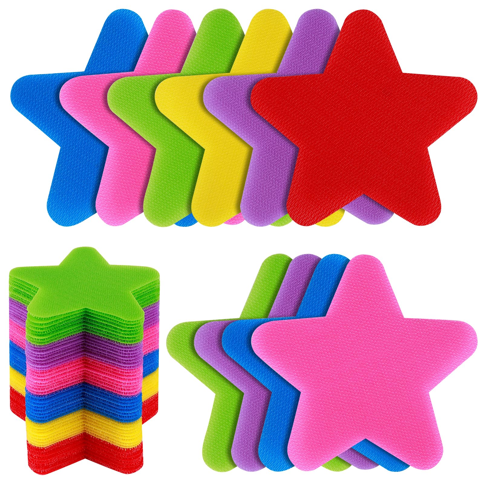 IKAYAS 48 Pcs Star Carpet Spots Markers Carpet Circles Carpet Markers for Kids Social Distancing and Wait Line Up, Removable Spots markers for Classroom, 6 Colors