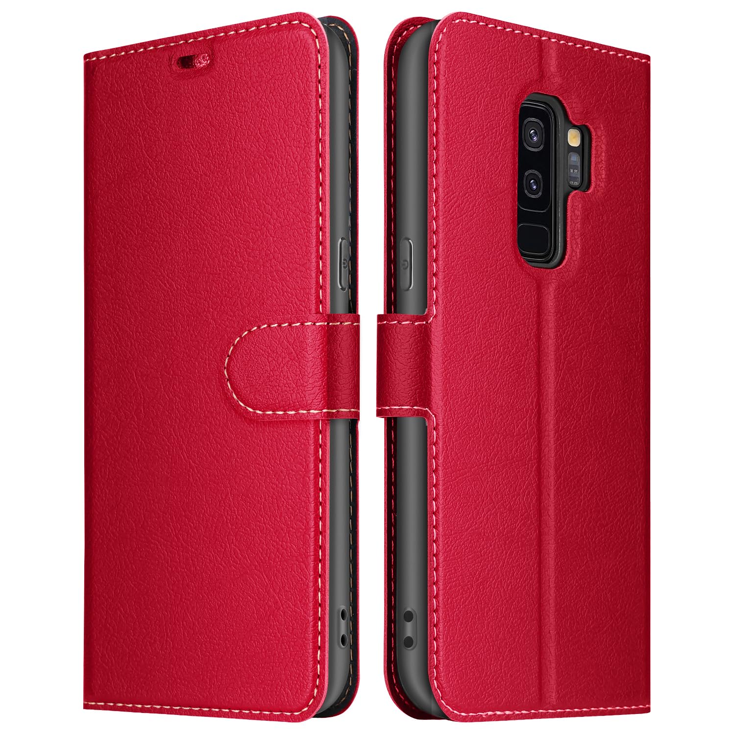 ELESNOW Phone Case for Samsung Galaxy S9 Plus, Flip Wallet PU Leather Card Holder with RFID Blocking Magnetic Closure Stand Cover for Samsung Galaxy S9 Plus (Red)