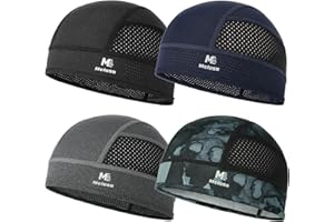 MELASA 4 Pack Cooling Skull Cap for Men Women, Breathable Mesh Helmet Liner, Sweat Bike Cap for Cycling Motorcycle Hard Hat