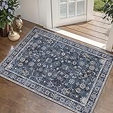 Tangsoo Small Rug 2x3 Throw Rugs for Entryway Washable Entry Rug Non Slip, Vintage Blue Floral Indoor Rugs Distressed Small Carpet Soft Low Pile Boho Door Mat for Entrance Bedroom Kitchen Foyer Decor
