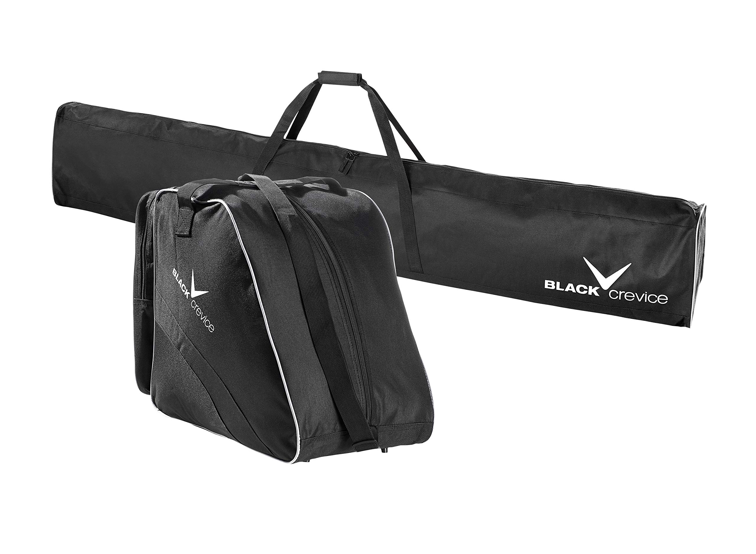 Black Crevice Ski Bag Set, Combination Set of Ski Bag and Ski Boot Bag, Ski Bag: 190 x 13 x 30 cm, Ski Boot Bag: 45 x 39 x 25 cm (Black/Silver)