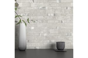 M MOFIT MOFIT Backsplash Tile for Kitchen Peel and Stick Stone Matte Finish,Bathroom Tiles Stickers 3D Wall Panel Linear Mosaic Marble Backsplash Waterproof(10sheets,Cement Grey)