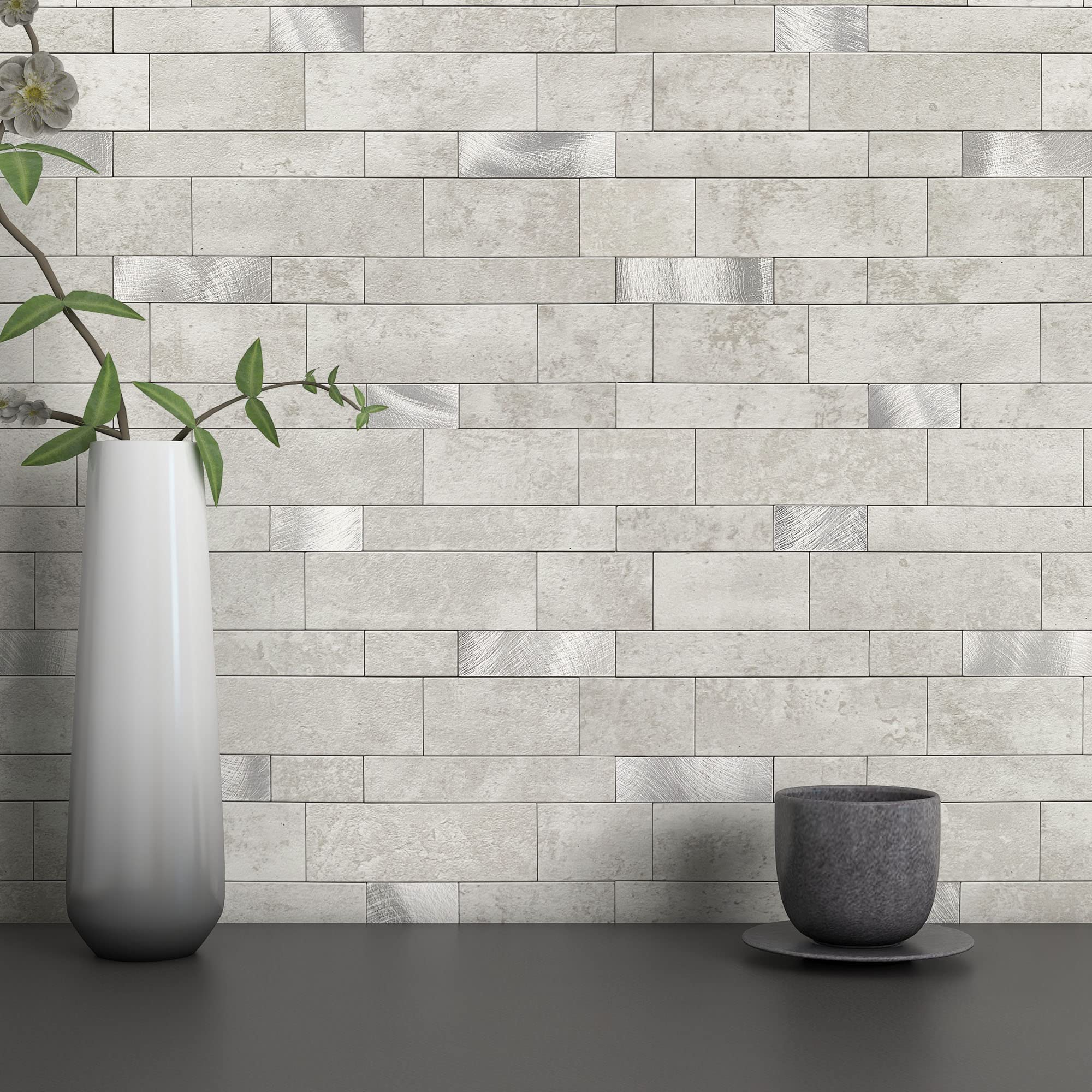 Photo 1 of MOFIT Backsplash Tile for Kitchen Peel and Stick Stone Matte Finish,Bathroom Tiles Stickers 3D Wall Panel Linear Mosaic Marble Backsplash Waterproof(10sheets,Cement Grey)
