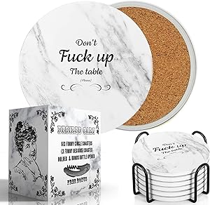 Funny Coasters for Drinks - Absorbent Drink Coaster | with Holder & Bottle Opener Set of 6 - Gifts Ideas Housewarming, Hostess New Home, Wedding Registry, Living Room, Presents Home Decor Desired Cart