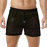 WINTOFW Men's Mesh Fishnet See Through Pants Openwork Drawstring Lounge Long Pants Pajamas Bottoms