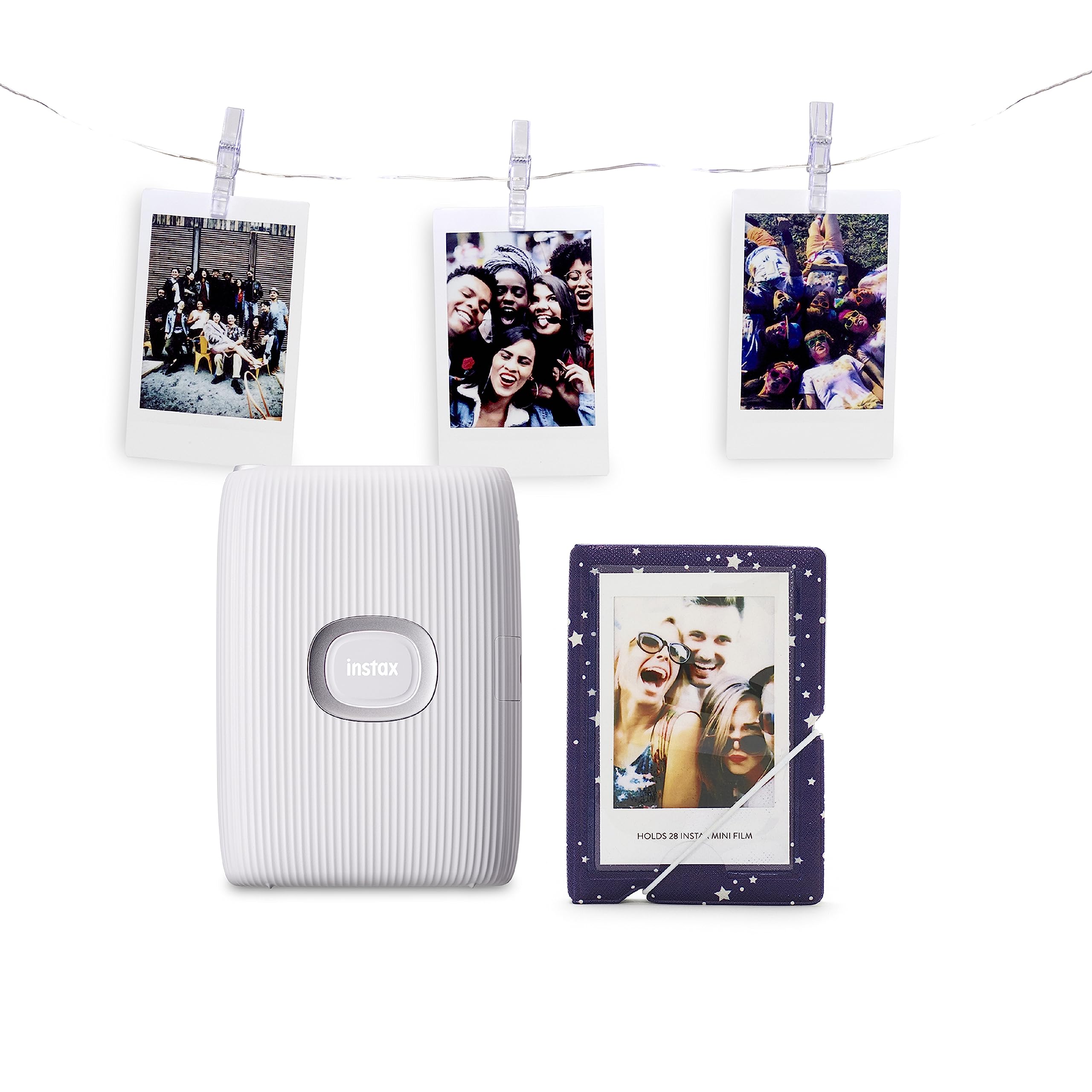 INSTAX Limited Edition LINK 2 portable smartphone printer with photo album and LED display lights, mini film format, Clay White