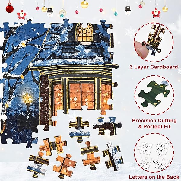 YINHUA 3D COLD GOLD FOIL PRINTING ADVENT CALENDAR 2024 CHRISTMAS JIGSAW PUZZLES 1008 PCS, 24 DAYS CHRISTMAS ADVENT CASTLE COUNTDOWN CALENDAR PUZZLE, CHRISTMAS GIFTS FOR ADULTS KIDS, FAMILY PUZZLES