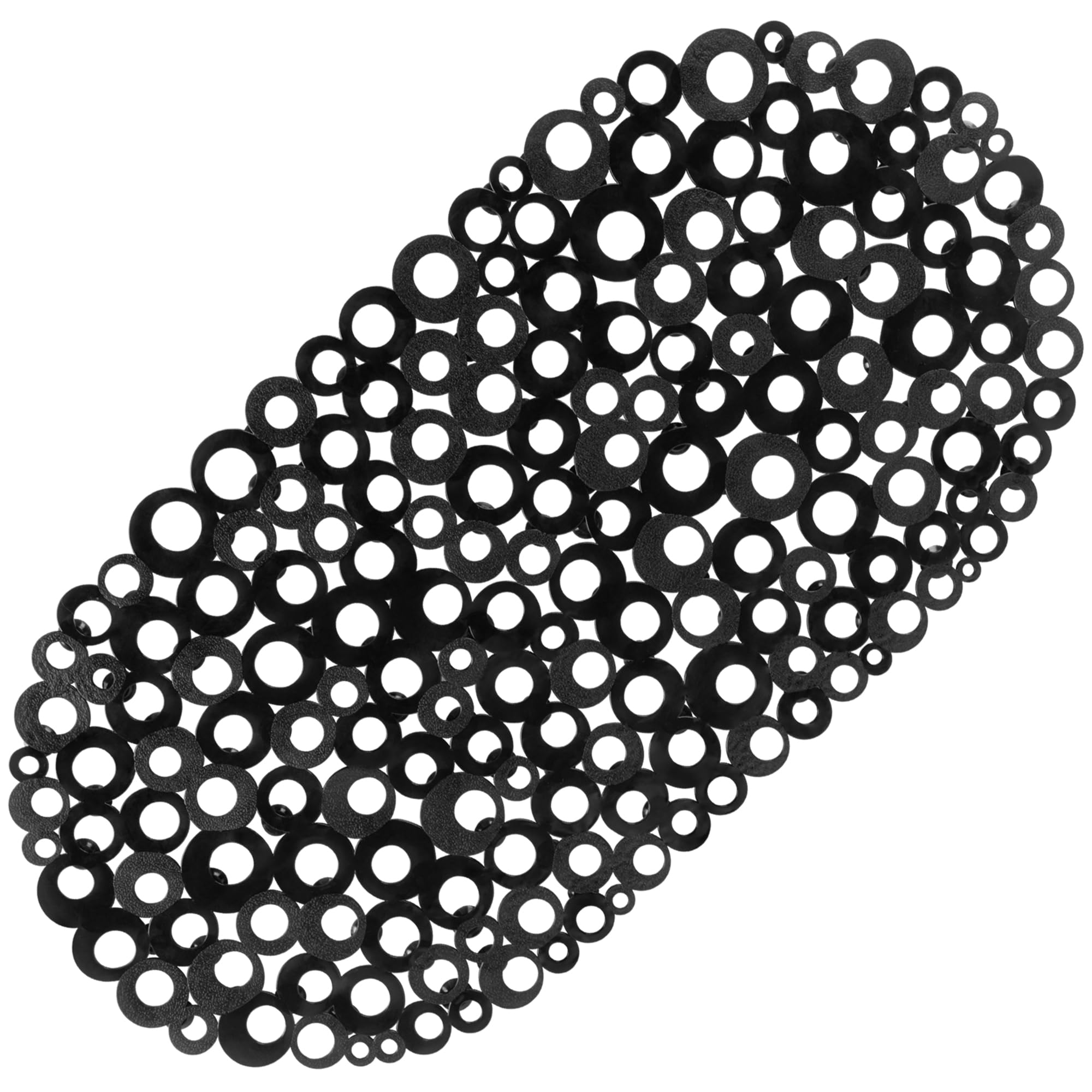 WELTRXE Bath Mat Non Slip Anti Mould, 69x35cm Oval Black PVC Bathtub Mat, Ring Pattern Shower Mat for Inside Bath, Non Slip Bath Tub Mat with Suction Cups, Quick Drain, Machine Washable