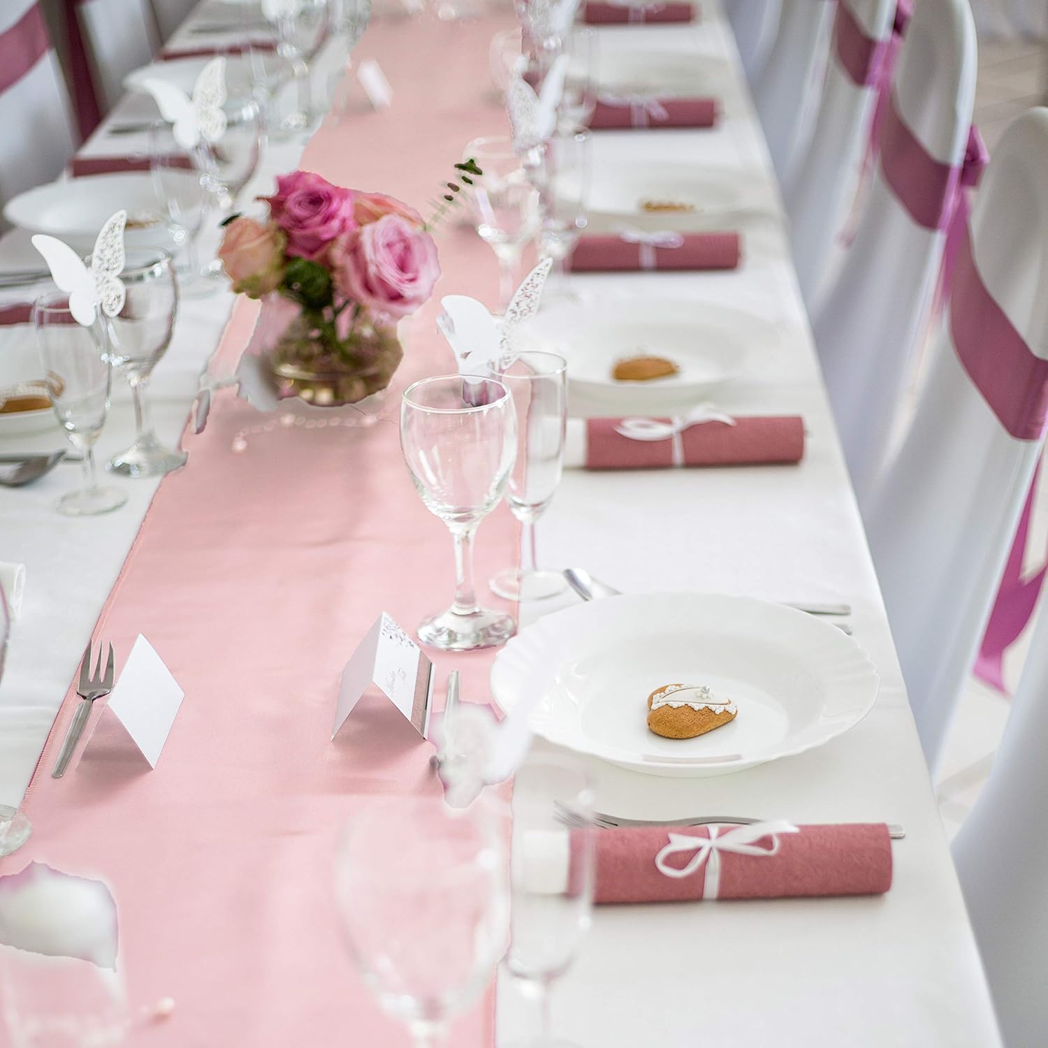 Tiger Chef 12-Pack Blush 12 x 108 inches Long Satin Table Runner for Wedding, Table Runners fit Rectange and Round Table Decorations for Birthday Parties, Banquets, Graduations, Engagements: Home & Kitchen