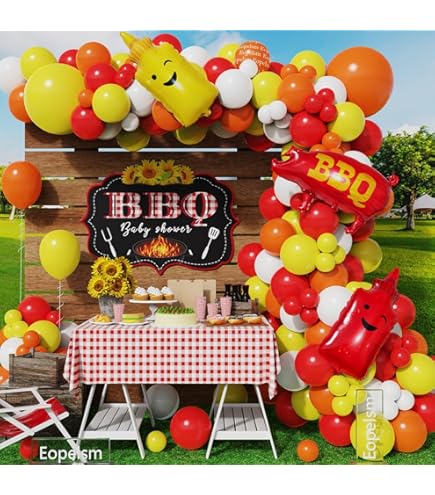 BBQ Baby Shower Decorations For Boys - Baby Q Backdrop, Balloon Garland Kit, Blue & Yellow Theme With Sunflowers - View #5