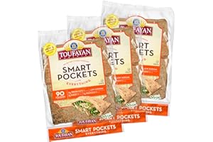 TOUFAYAN BAKERIES Toufayan Everything Smart Pockets Pita Bread | Low Sodium | Low Calorie | Vegan (3 Pack, 18 Pitas Total)