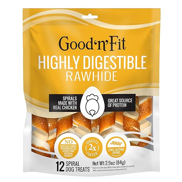 GOOD ‘N’ FIT SPIRALS MADE WITH REAL CHICKEN, 12 COUNT, TREAT YOUR DOG TO LONG-LASTING AND HIGHLY DIGESTIBLE RAWHIDE CHEWS
