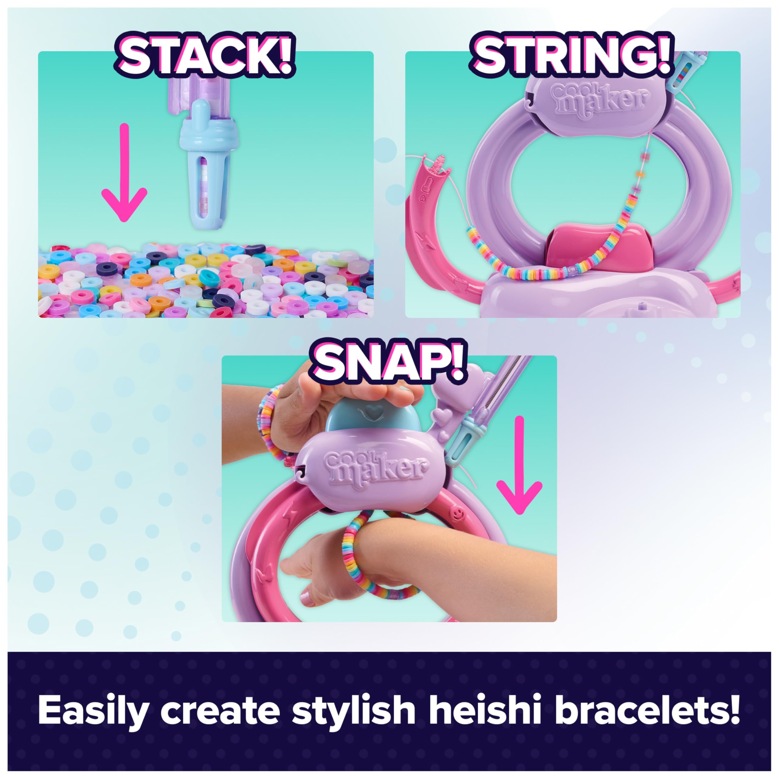 Cool Maker, Stack’d Heishi Studio Bracelet Making Kit with Easy Beading Pen & Over 1200 Beads for Bracelets, Makes 15, Arts and Crafts Kids Toys for Girls Ages 7 and up
