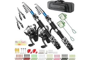 Telescopic Fishing Rod and Reel Combos - 2PCS 1.7M Rods, Spinning Reels, Pliers, Mini Nets, Lures, Hooks, Bag - Fishing Kit f
