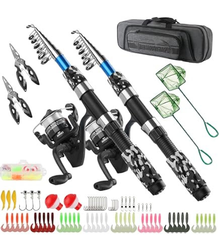 Amazon.com : Fishing Pole Set Fishing Rod and Reel Combo,2PCS 2.1M/6.89FT  Collapsible Fishing Rod Set with 2PCS Spinning Reels 2 Set of Lures Baits  and a Carrier Bag,Prefect for Fishing Travel (2.1M/6.89FT) :