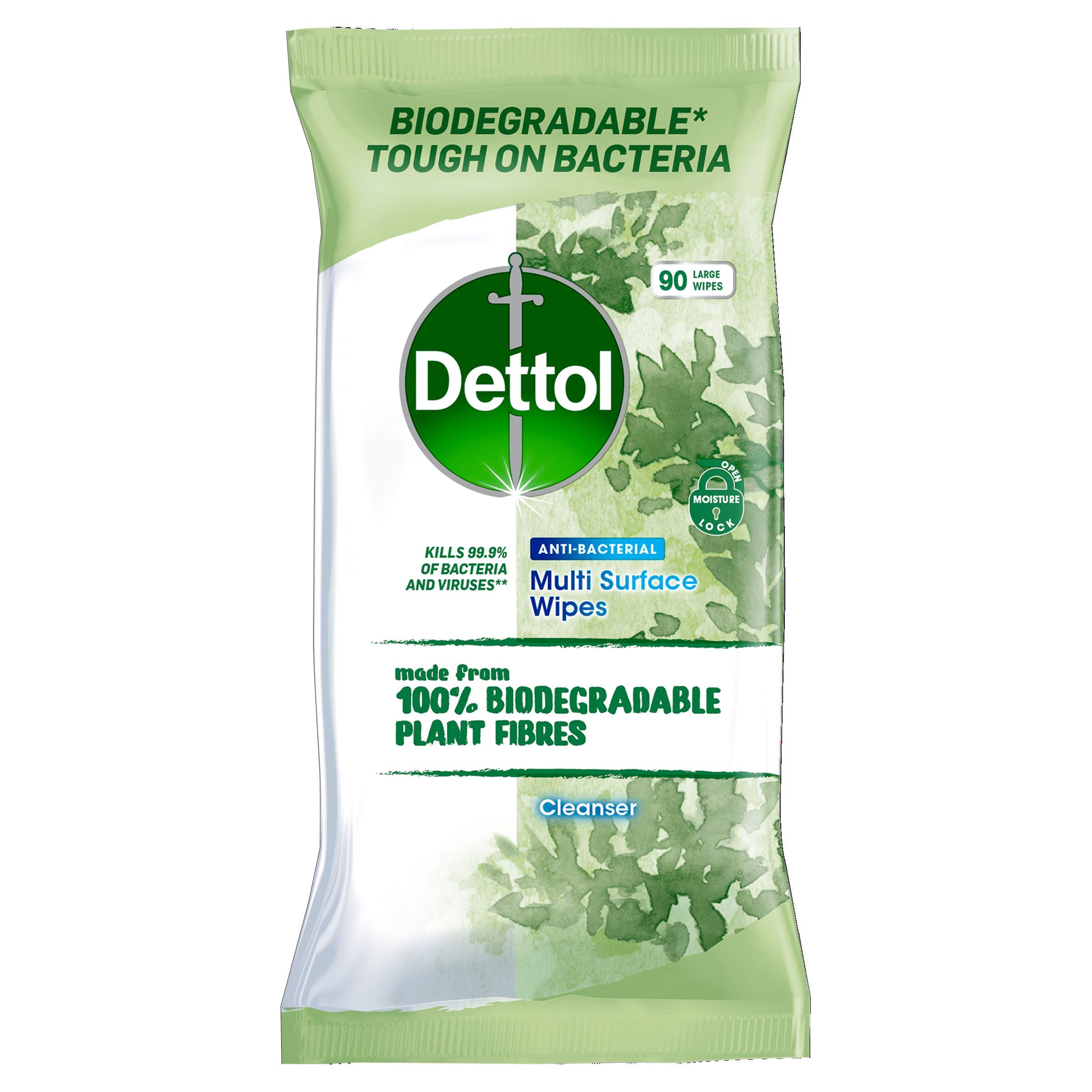 Dettol Wipes Biodegradable Antibacterial Multi Surface Cleaning, Pack of 90